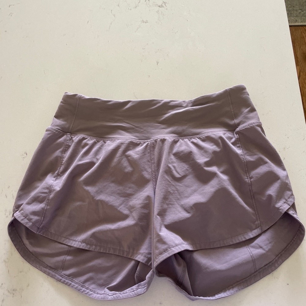 Purple/grey lululemon 4” speed up shorts
